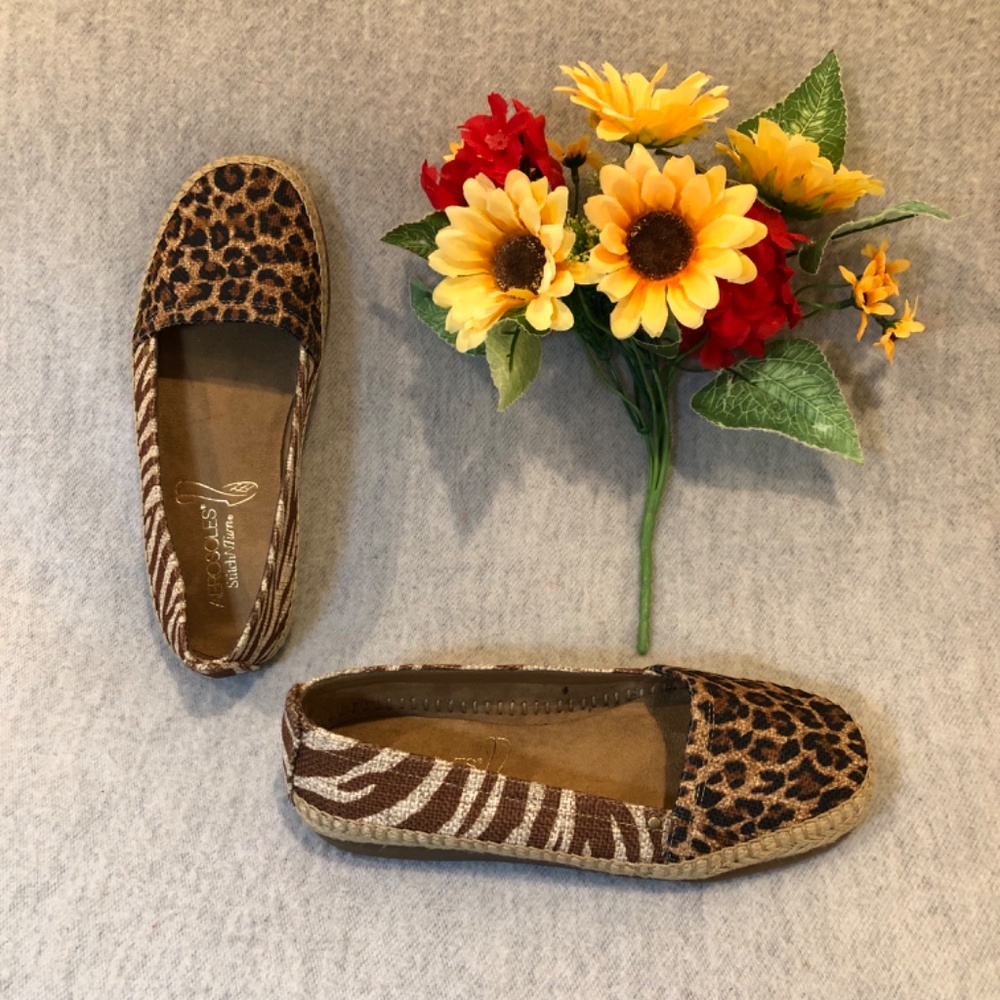 NWOT - Aerosoles Leopard & Tiger Print Espadrilles with Jute Rope Trim